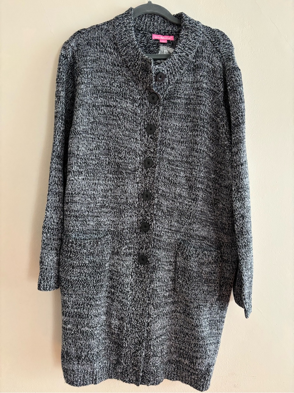 Woman Within Marled Black & White Long Button Cardigan